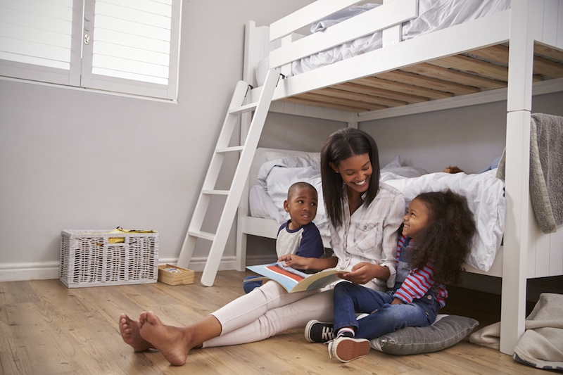 Mother Reading Story To Children In Their Bedroom Indoor Air Quality, Portland, OR