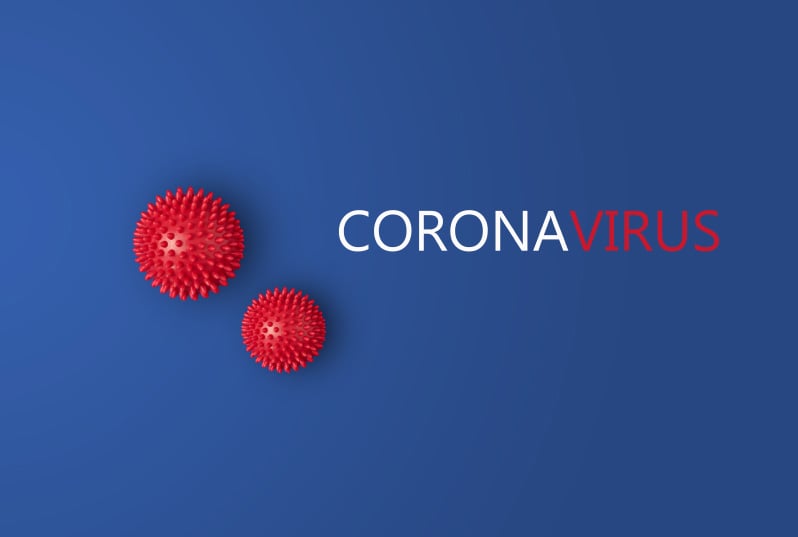 Blue background with white and red text spelling coronavirus, HVAC Systems & Coronavirus